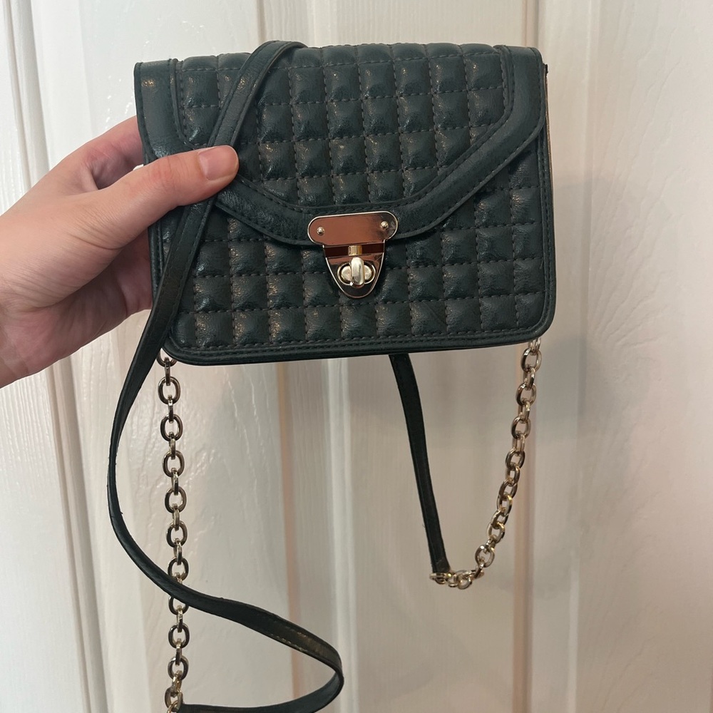Banana Republic Dark Green Quilted Leather Crossbody